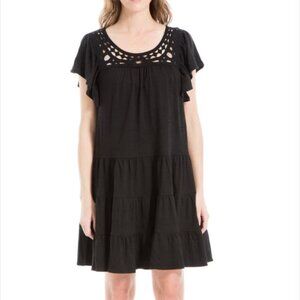 NWT Max Studio Women's Short Flutter Sleeve Embroidered Tiered Short
